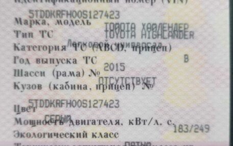 Toyota Highlander III, 2015 год, 3 250 000 рублей, 2 фотография